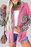 Rose Red Leopard Patched Twisted Ribbed Western Casual Shacket