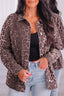 Khaki 100% Cotton Oversized Leopard Print Long Sleeve Patch Pocket Denim Jacket