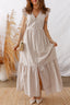 Khaki Stripe Flutter Sleeve Buttoned Front Slit Maxi Dress