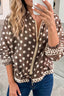 Brown Polka Dot Contrast Detail Zip-Up Long Sleeve Shacket