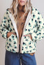 White Floral Print Faux Fur Hooded Metal Zip-up Winter Jacket