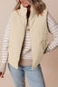 Beige Corduroy Stand Neck Zipped Puffer Vest