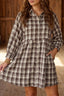 Brown 100% Cotton Plaid Long Sleeve Short Shift Mini Dress