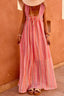 Pink Stripe Ruffled Straps Ribbon Knot Flowy Vacation Maxi Dress