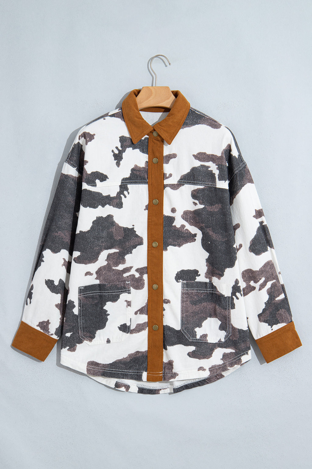 Multicolour 100% Cotton Western Cow Print Long Sleeve Button-Up Denim Jacket