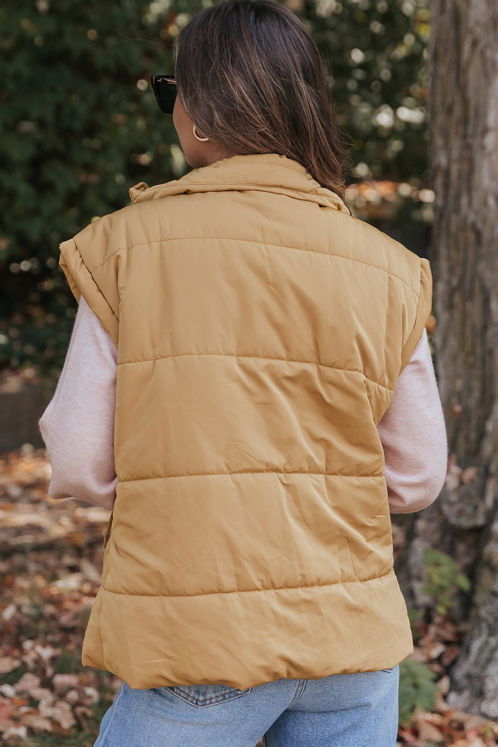 Khaki Oversized Stand Collar Zip Winter Vest Secondary image