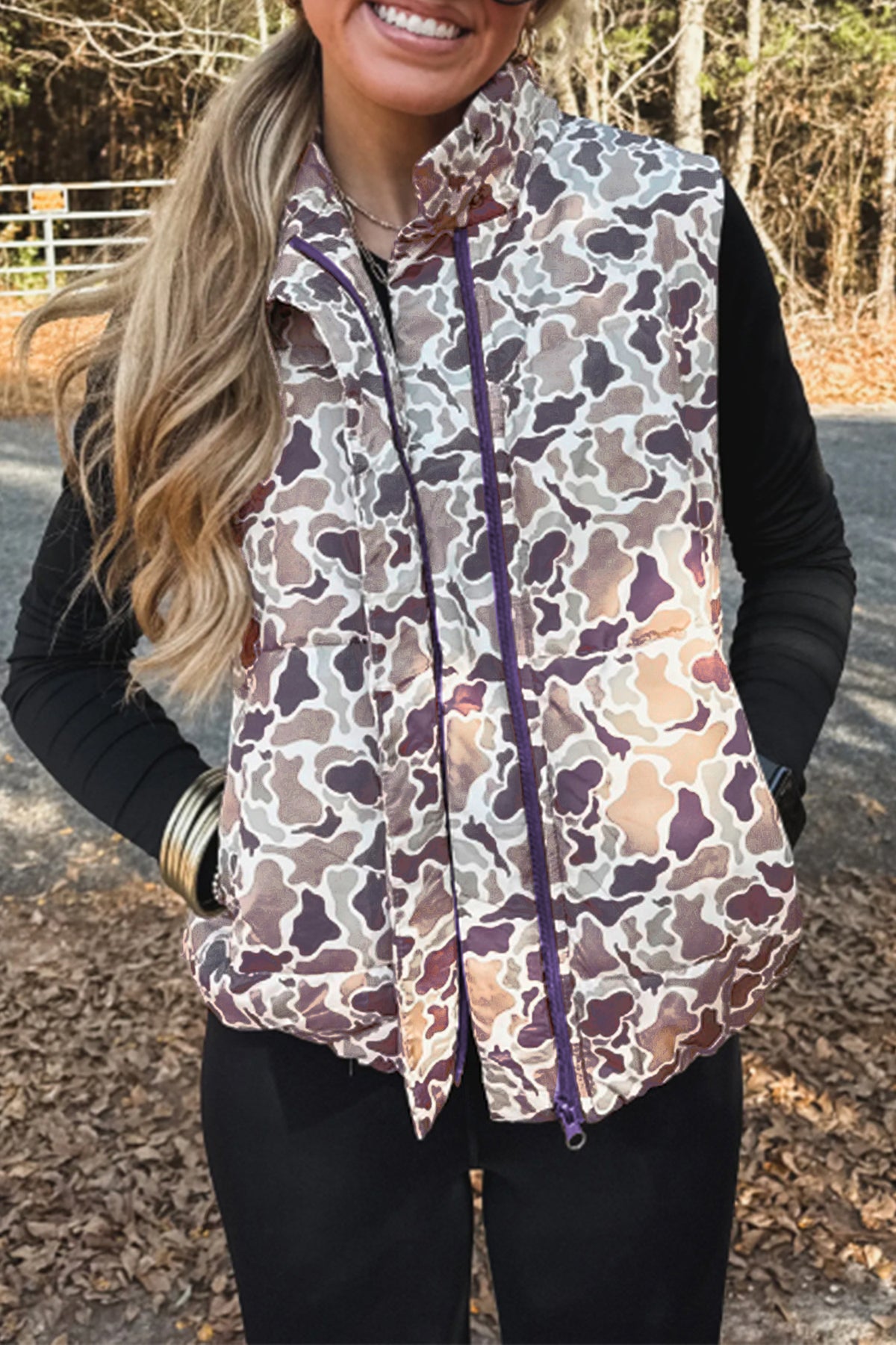 Multicolour Camouflage Puffer Zip-up Stand Neck Sleeveless Vest Main image