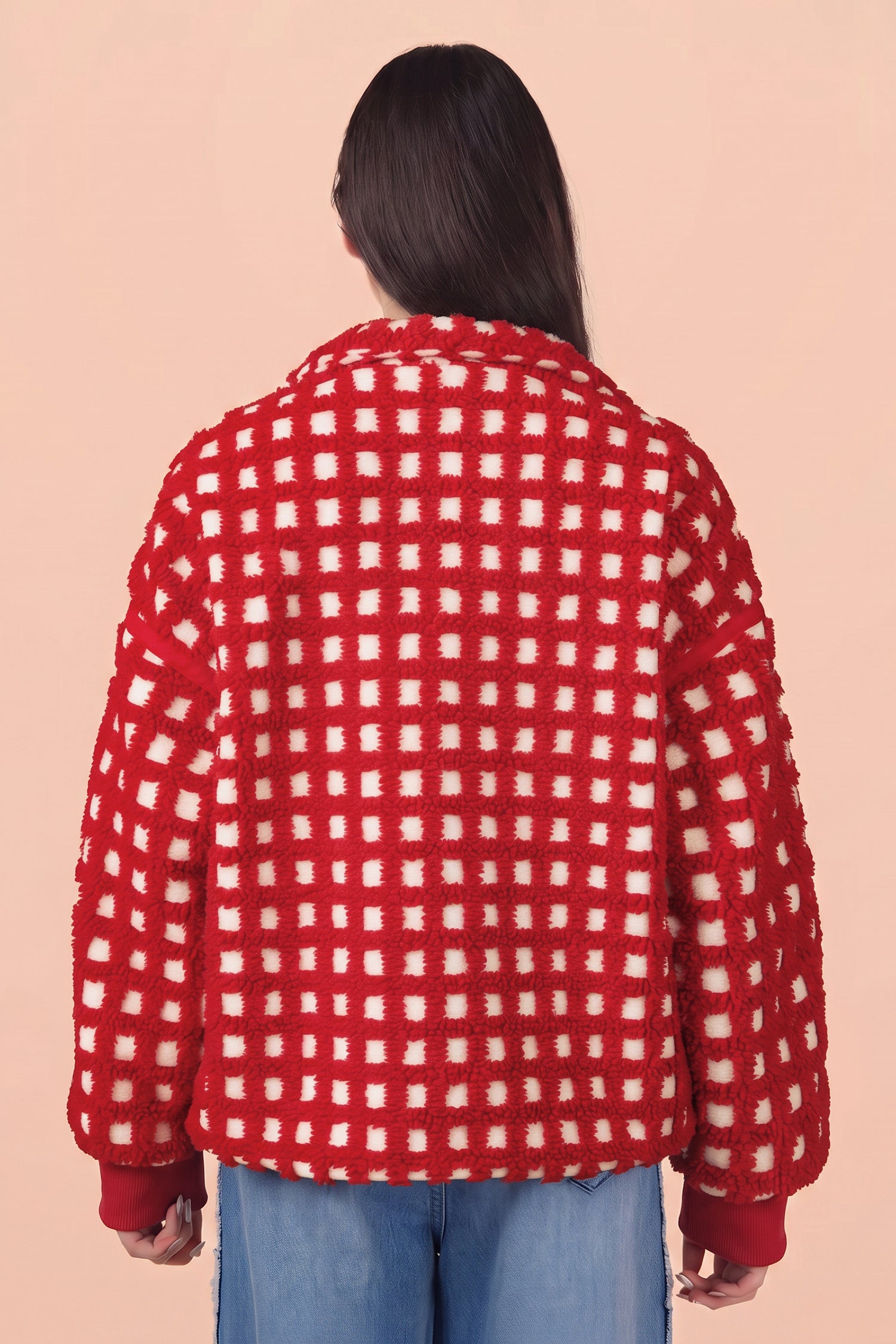 Fiery Red Plaid Zip-up Long Sleeve Jacket Secondary image
