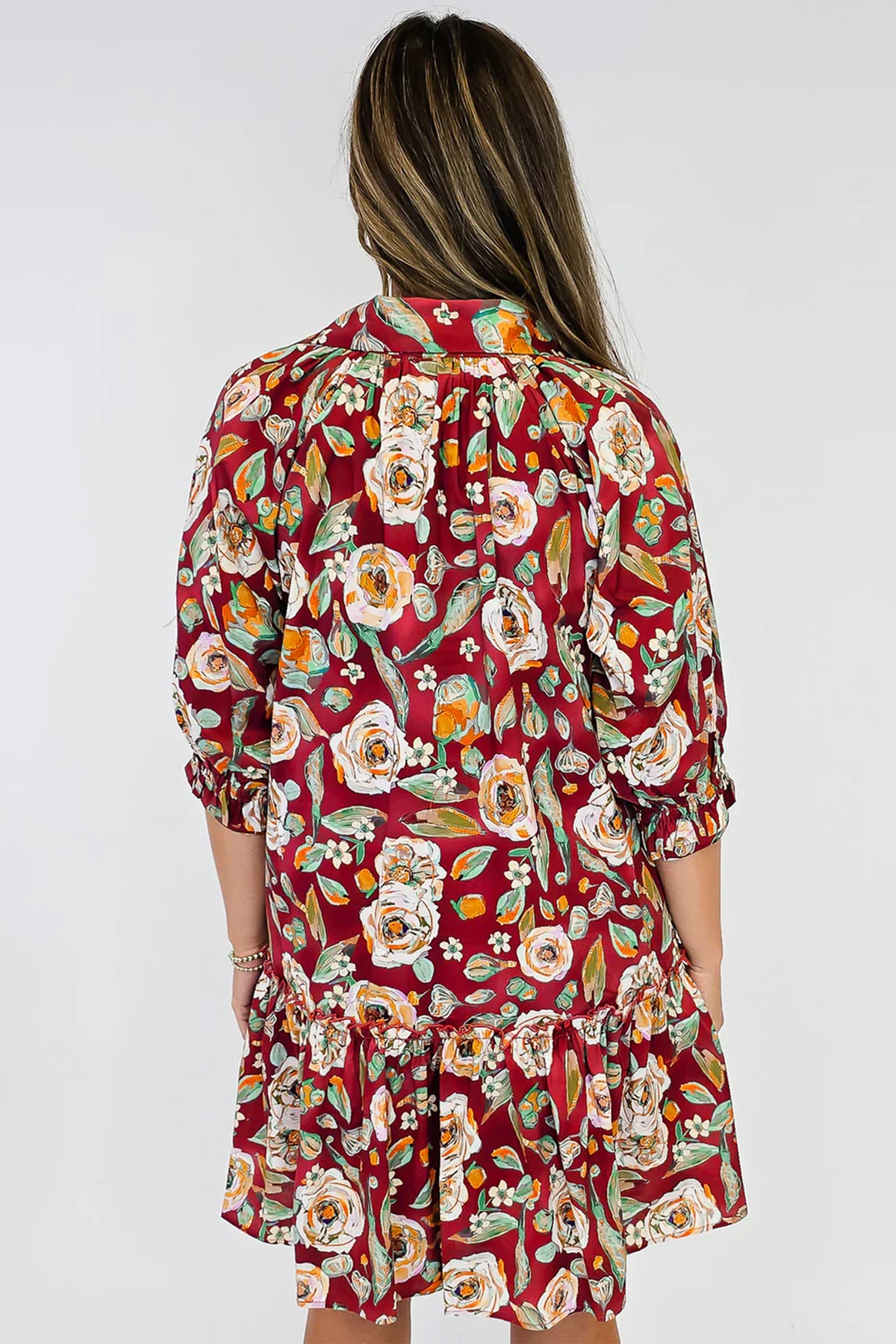 Red 100% Cotton Floral Print Half Sleeve Short Shift Dress