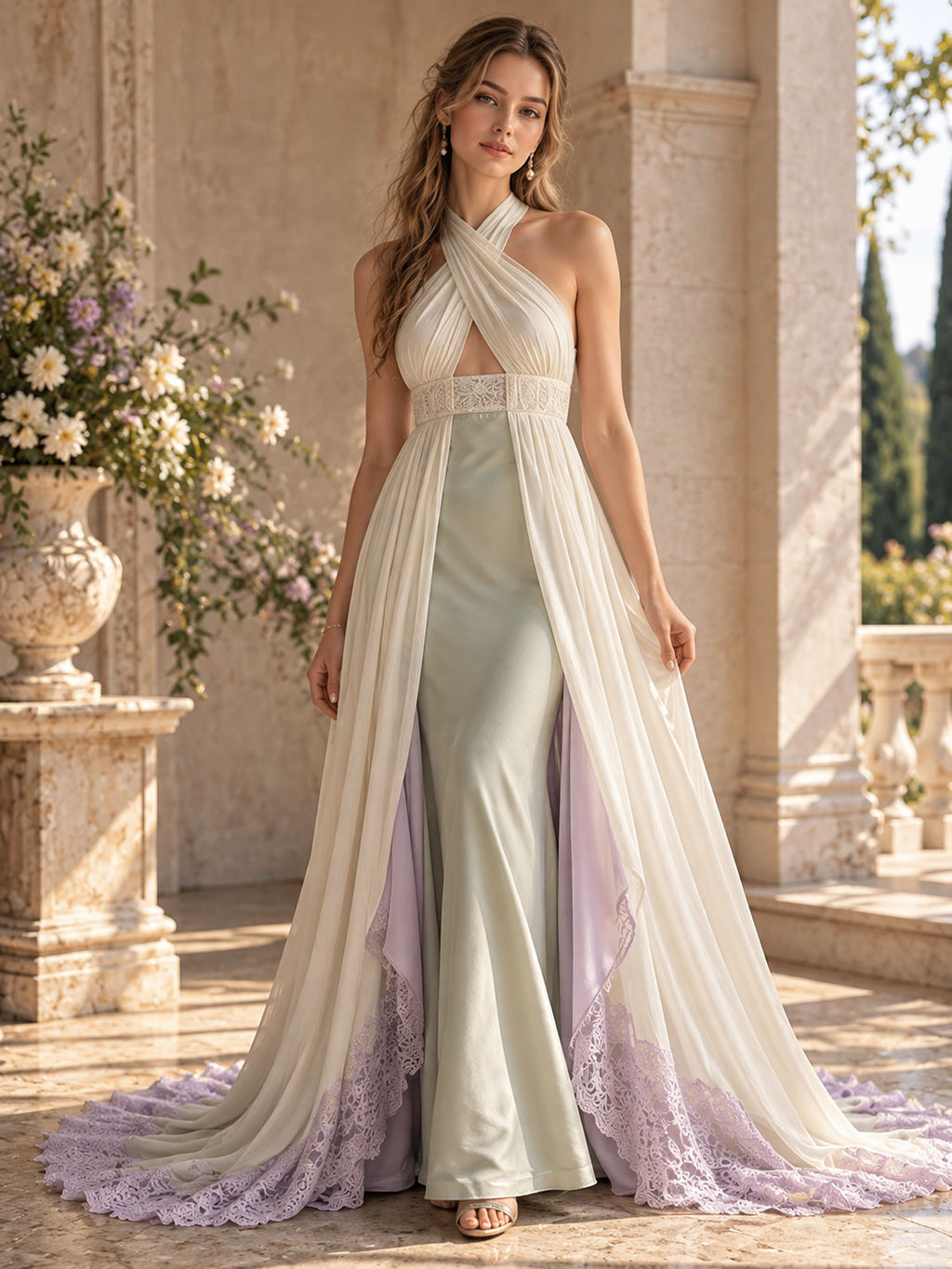 Wholesale Elegant Halter Neck Formal Maxi Dress