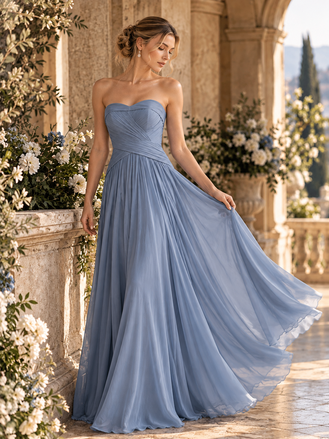 Wholesale Blue Strapless Bodycon Evening Gown Main image