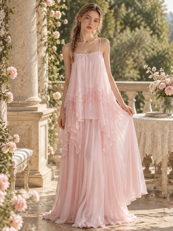 Wholesale Pink Tiered Ruffle Maxi Dress