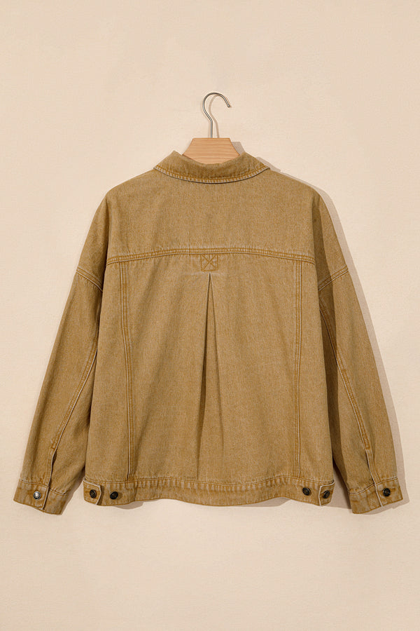 honey gold Metal Button Front Long Sleeve Collar Denim Jacket