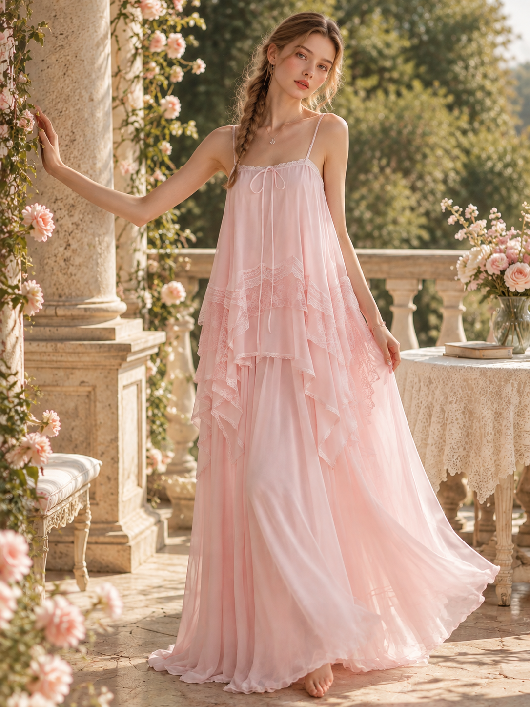 Wholesale Pink Tiered Ruffle Maxi Dress Secondary image