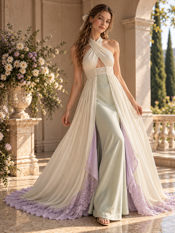 Wholesale Elegant Halter Neck Formal Maxi Dress