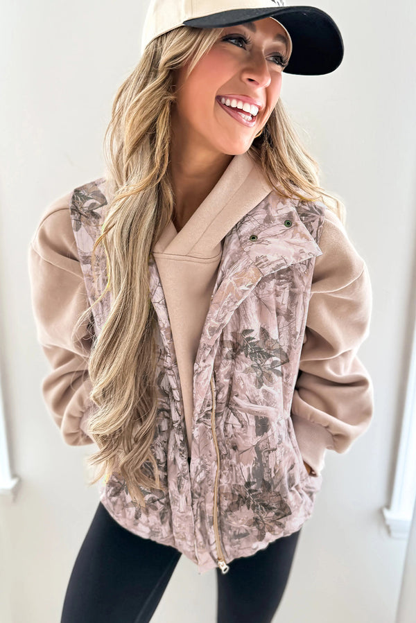 Gray Camo Leaf Print Winter Puffer Vest
