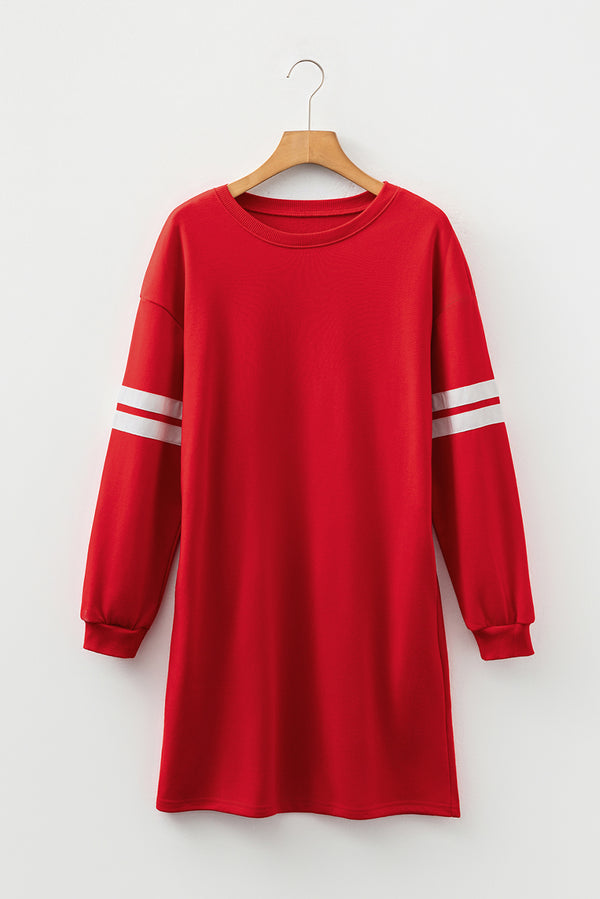 Tillandsia Purple Varsity Contrast Banded Sleeve Shift Sweatshirt Dress