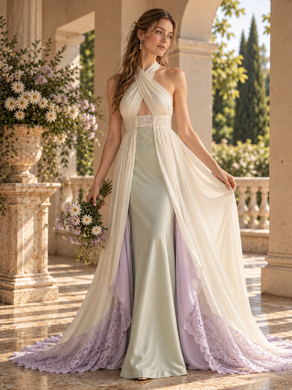 Wholesale Elegant Halter Neck Formal Maxi Dress