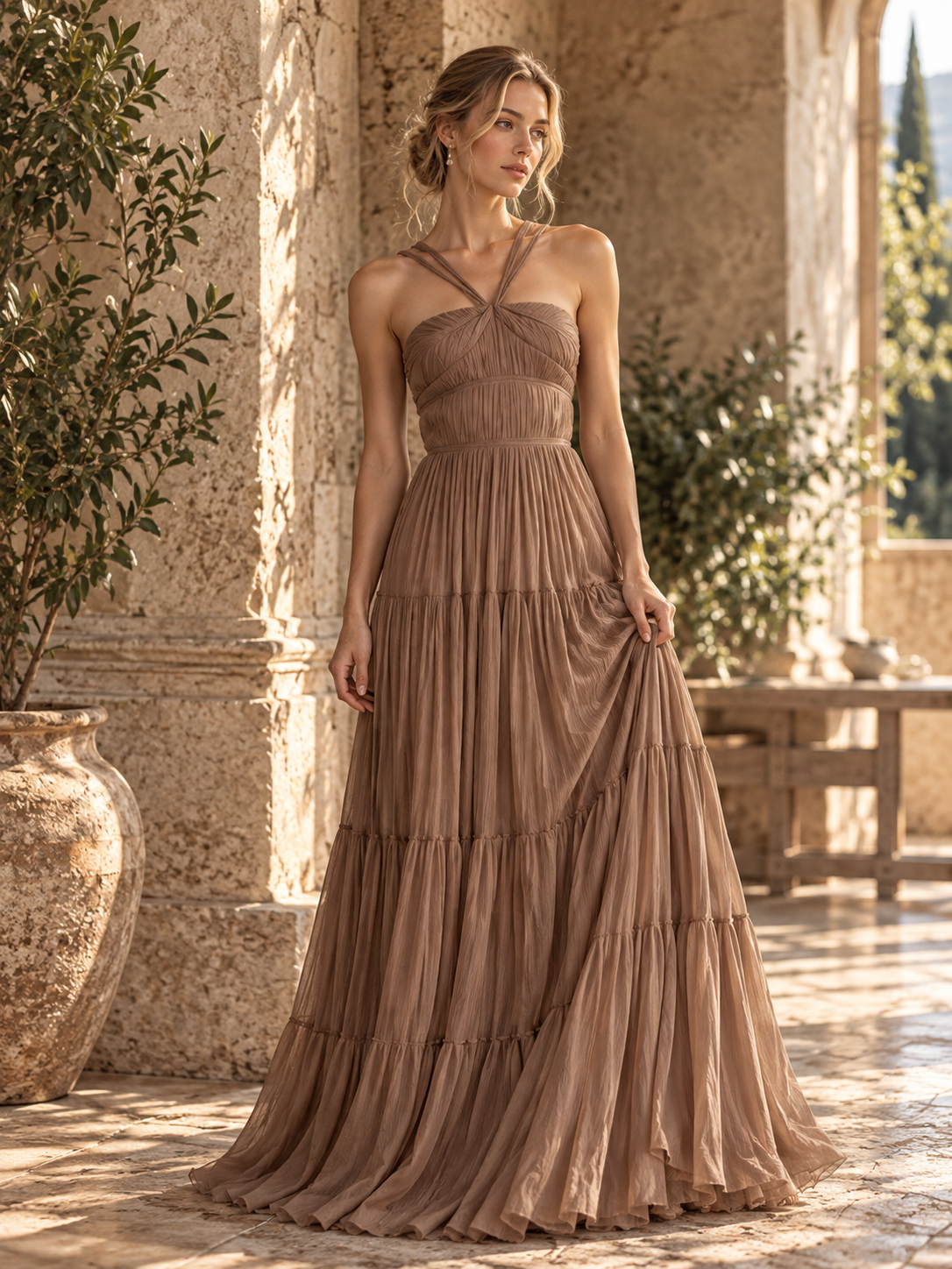 Wholesale Elegant Strappy Corset Maxi Dress