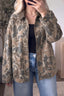 Multicolour 100% Cotton Retro Camouflage Print Corduroy Contrast Collar Zip Denim Jacket