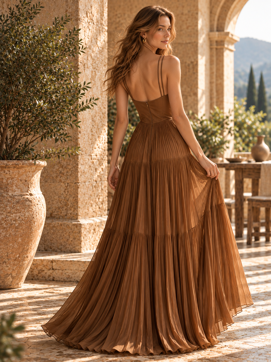 Wholesale French Pleated Sleeveless Evening Dress