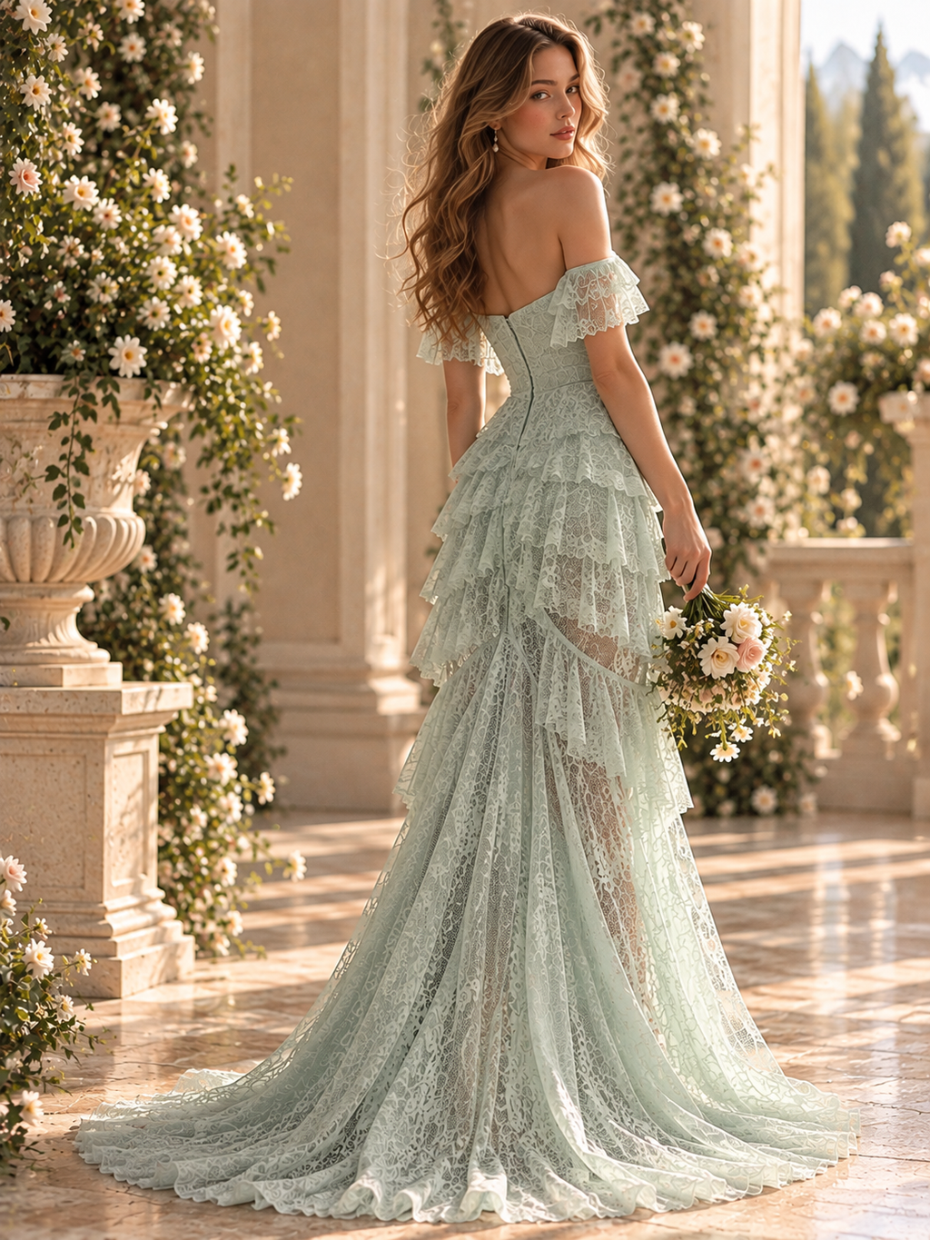 Wholesale Romantic Lace Off Shoulder Mermaid Gown