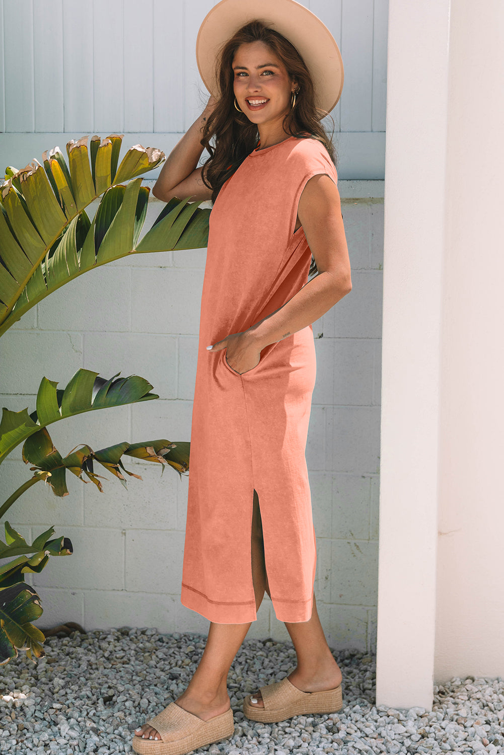 Wisteria 100% Cotton Mineral Wash Pocketed T-shirt Long Dress