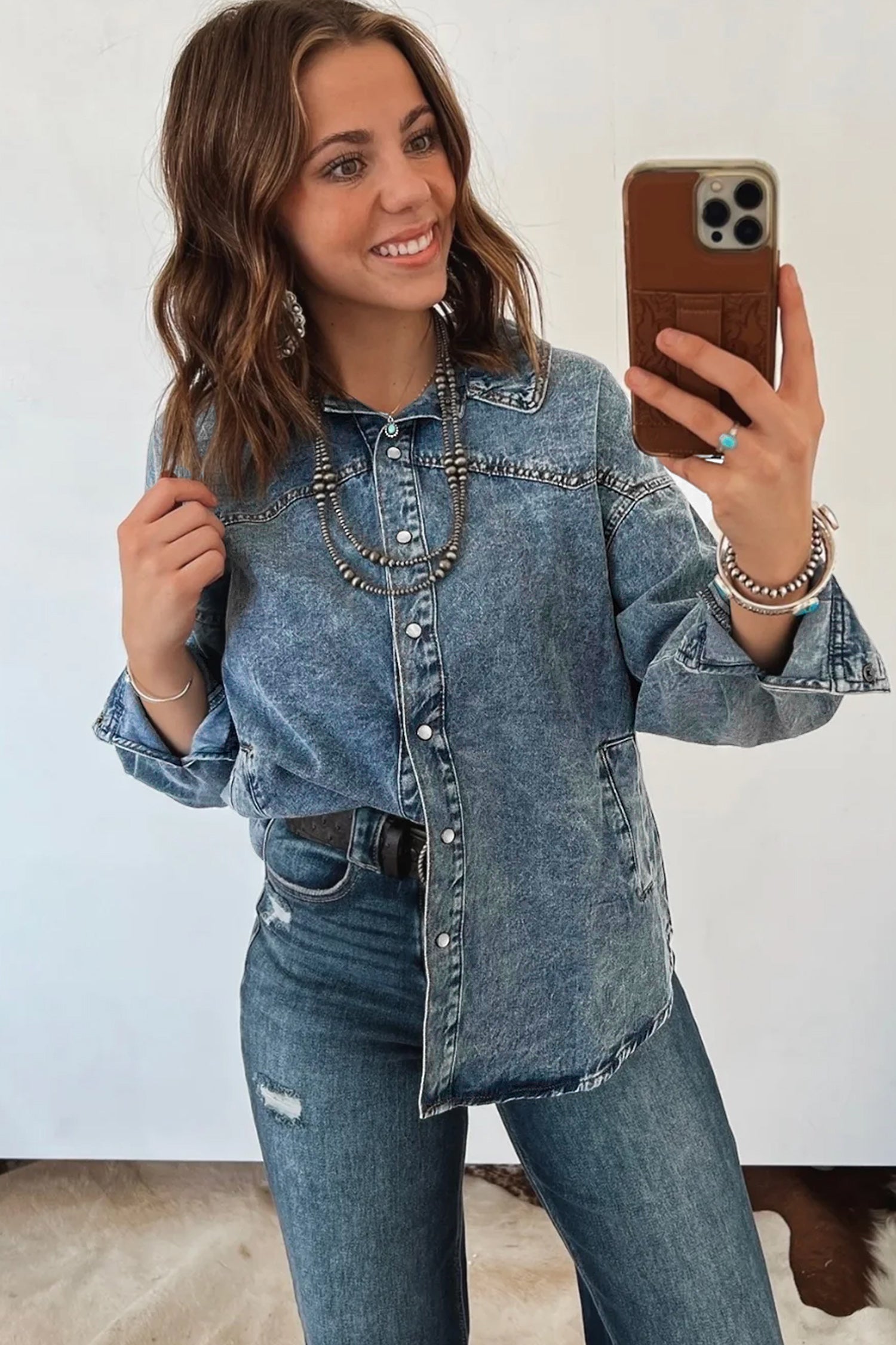 Dusk Blue Western Long Sleeve Shirt Collar Tunic Denim Jacket Secondary image