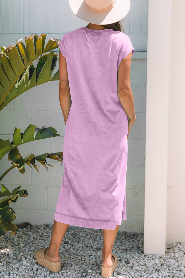 Wisteria 100% Cotton Mineral Wash Pocketed T-shirt Long Dress