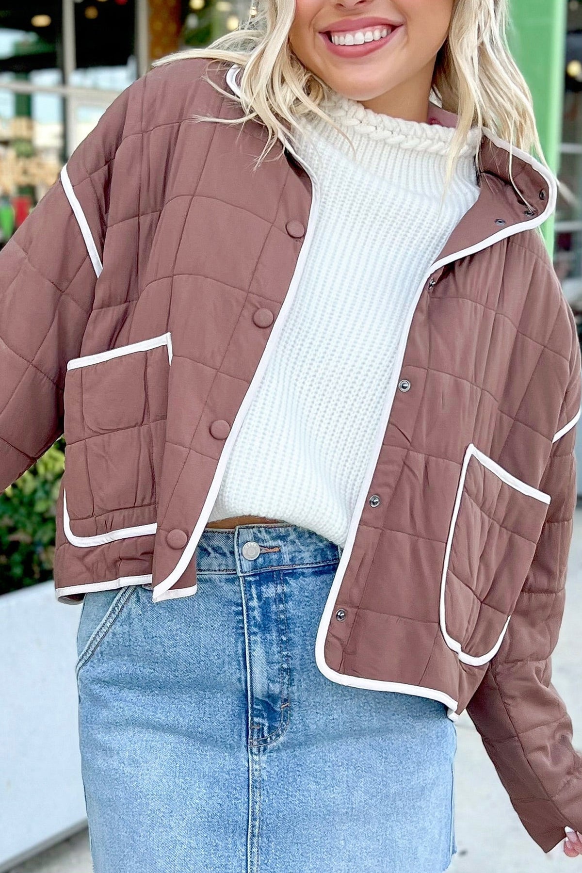 Old Rose Quilted Metal Button Pocket Jacket Main image