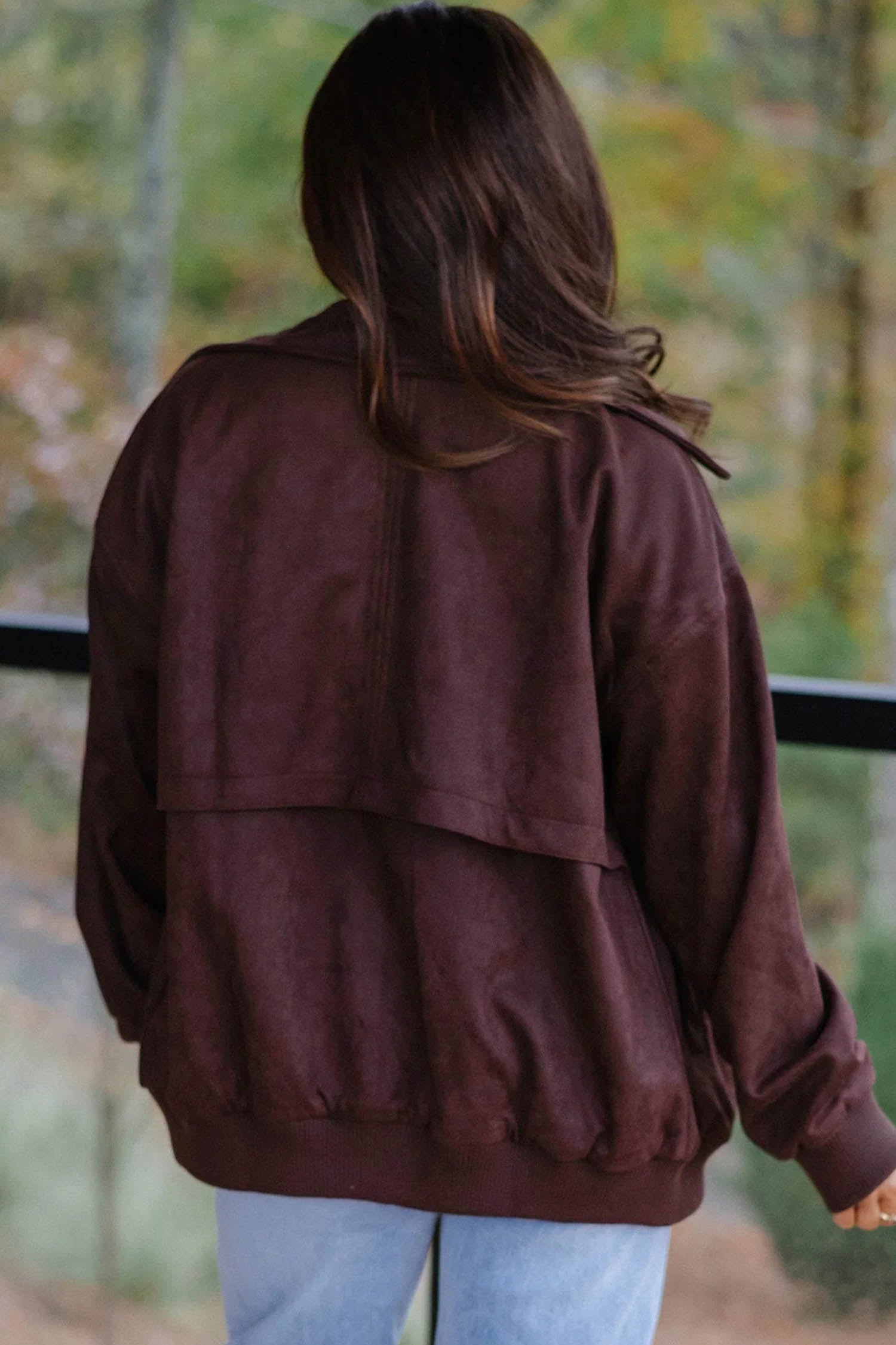 Chicory Coffee Solid Zip-up Metal Placket Collar Long Sleeve Jacket Secondary image