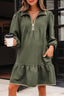 Dearlove Jungle Green  Quarter Zip Collar Bracelet Sleeve Textured Mini Dress