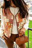 Golden Fleece Quilted Floral Patchwork Contrast Trim V Neck Button Vest