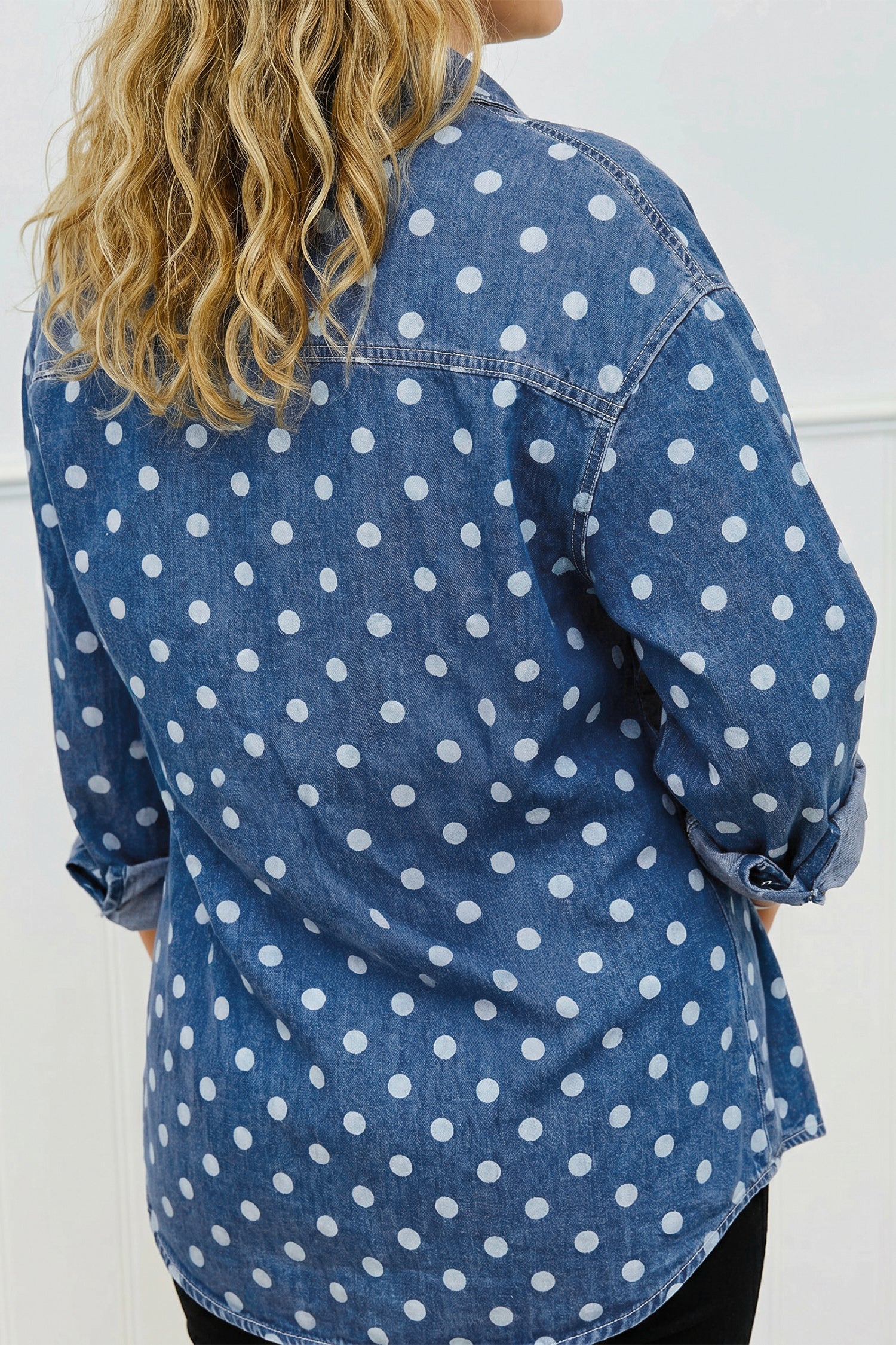 Blue Polka Dot Long Sleeve Collar Shift Tunic Denim Jacket Secondary image