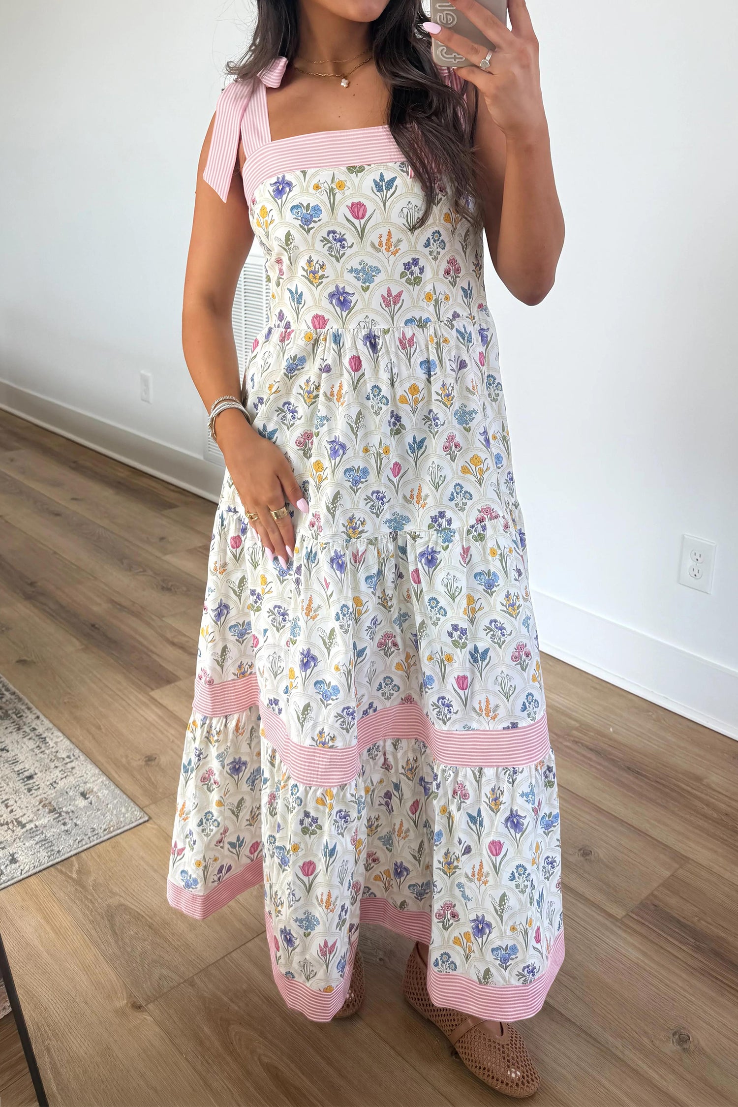 Multicolour Floral Print Striped Detail Knot Straps Maxi Dress Secondary image