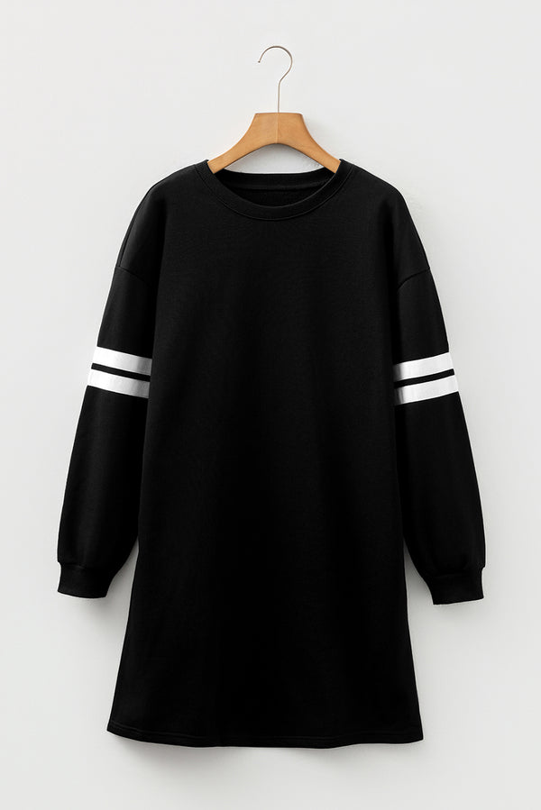 Tillandsia Purple Varsity Contrast Banded Sleeve Shift Sweatshirt Dress