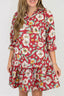 Red 100% Cotton Floral Print Half Sleeve Short Shift Dress