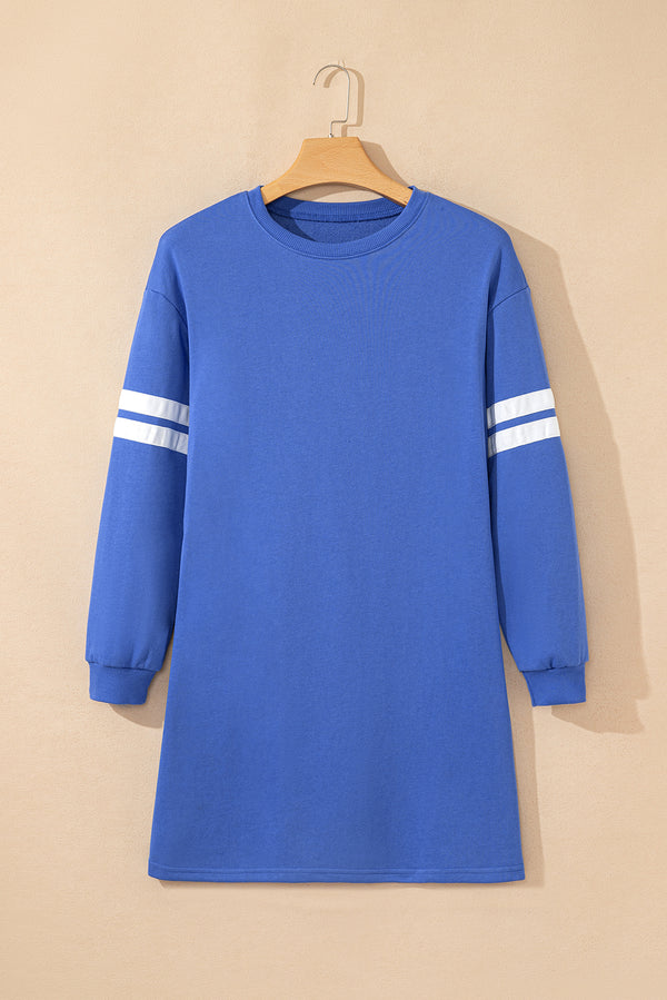Tillandsia Purple Varsity Contrast Banded Sleeve Shift Sweatshirt Dress