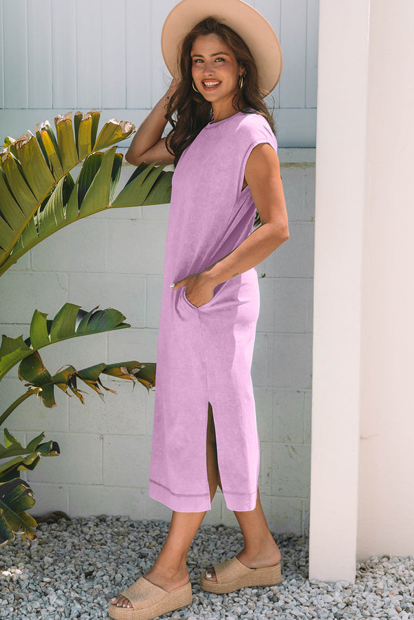 Wisteria 100% Cotton Mineral Wash Pocketed T-shirt Long Dress