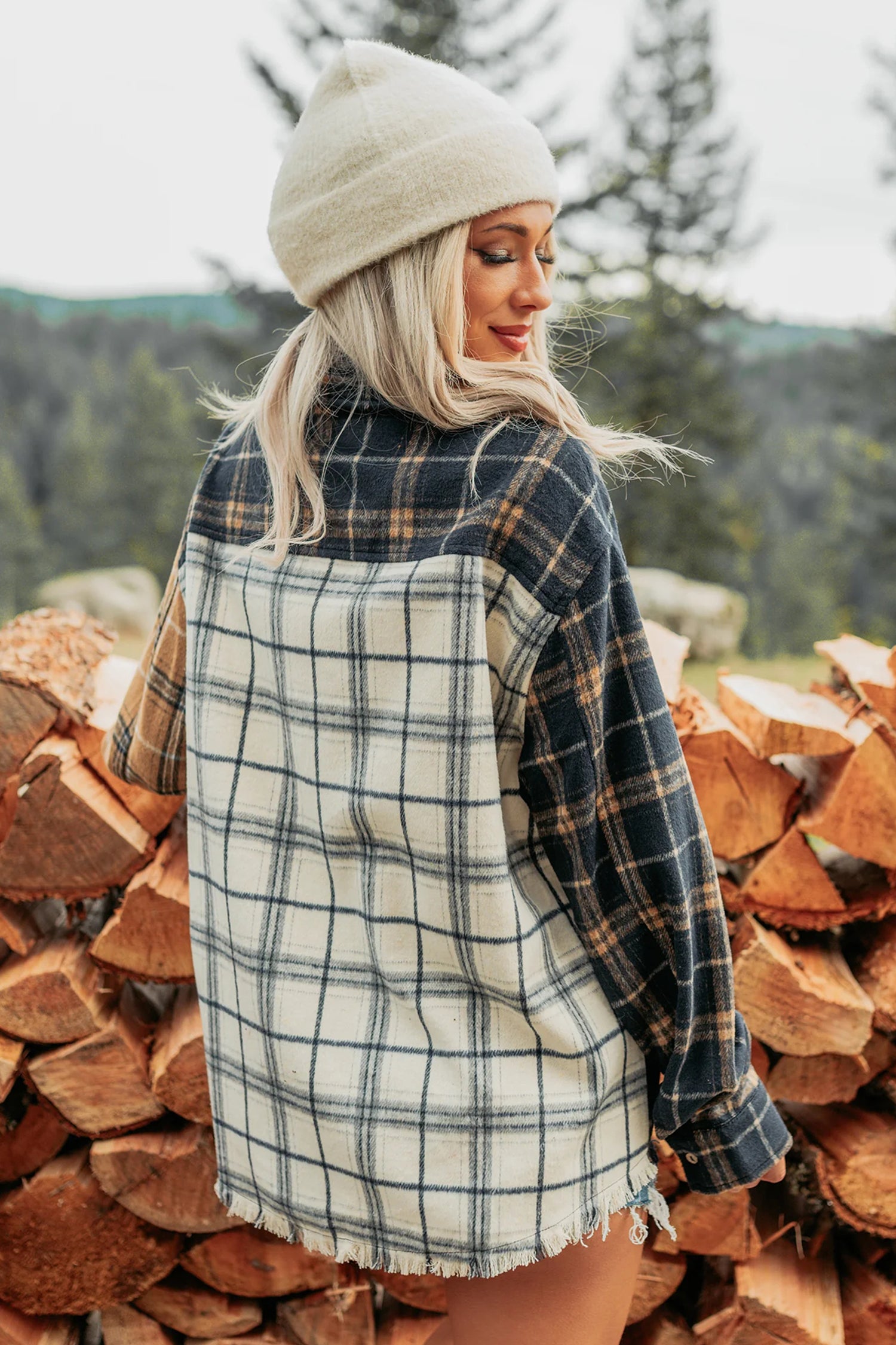 Multicolour Plaid Button-Up Long Sleeve Shift Silhouette Shacket Secondary image