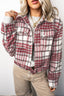 Red Plaid Flannel Metal Button Collar Long Sleeve Vintage Shift Jacket