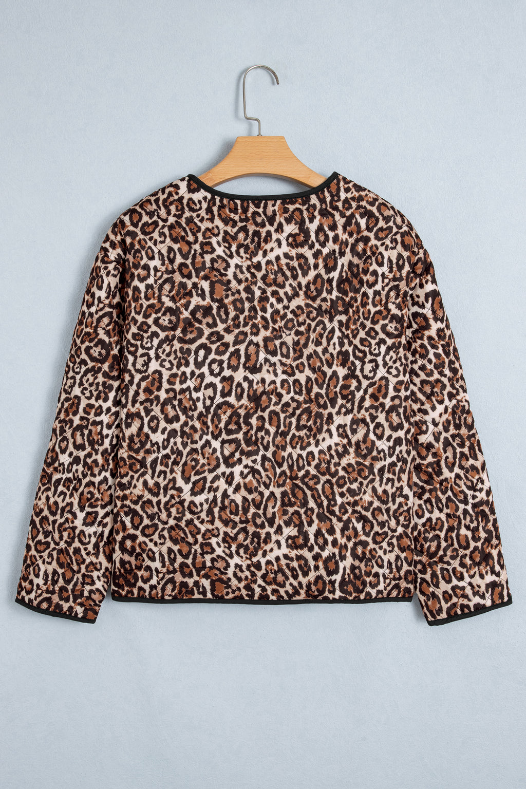 Brown Leopard Print Quilted Button Front Patch Pockets Jacket