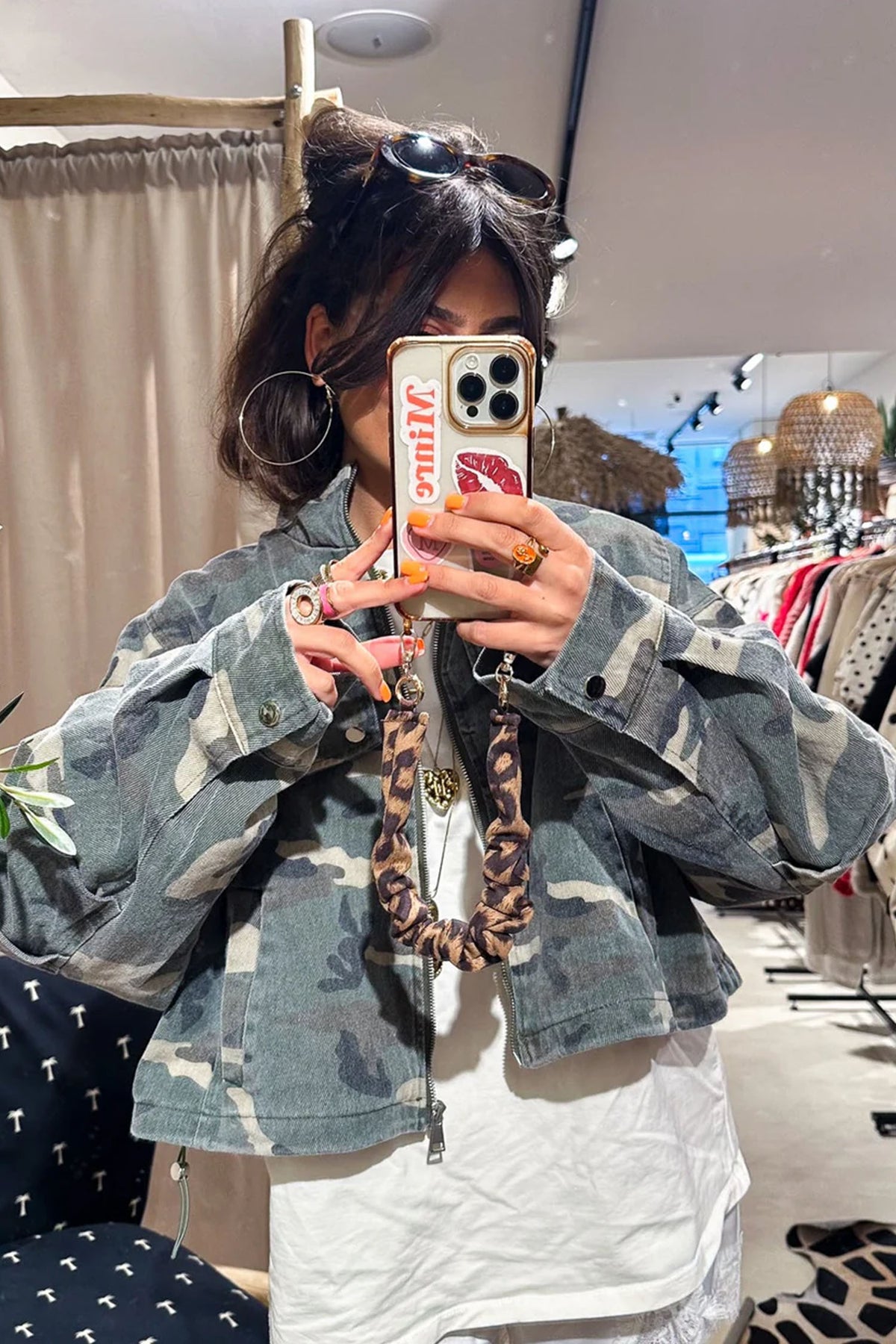 Multicolour 100% Cotton Western Camouflage Drop Shoulder Zip Denim Jacket