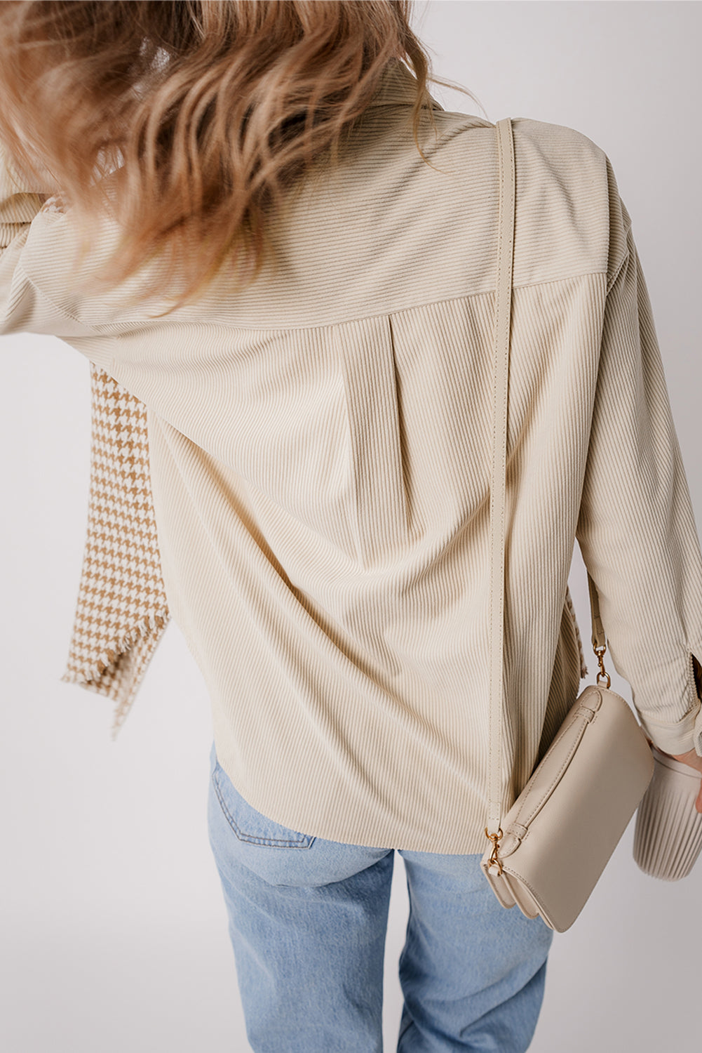 Parchment Houndstooth Corduroy Patchwork Flap Pocket Shacket Secondary image