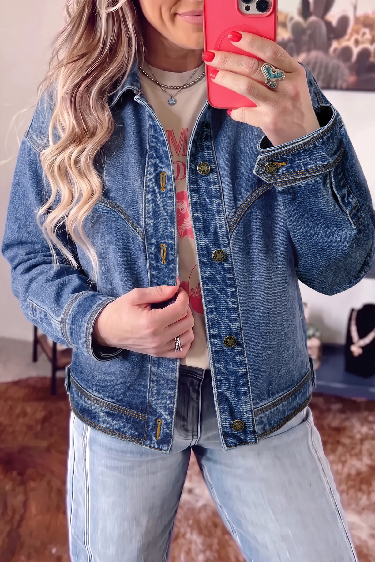 Sail Blue Vintage Wash Western Shift Denim Jacket Main image