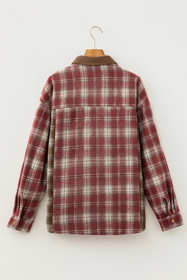 Red Contrast Plaid Long Sleeve Button Down Shacket