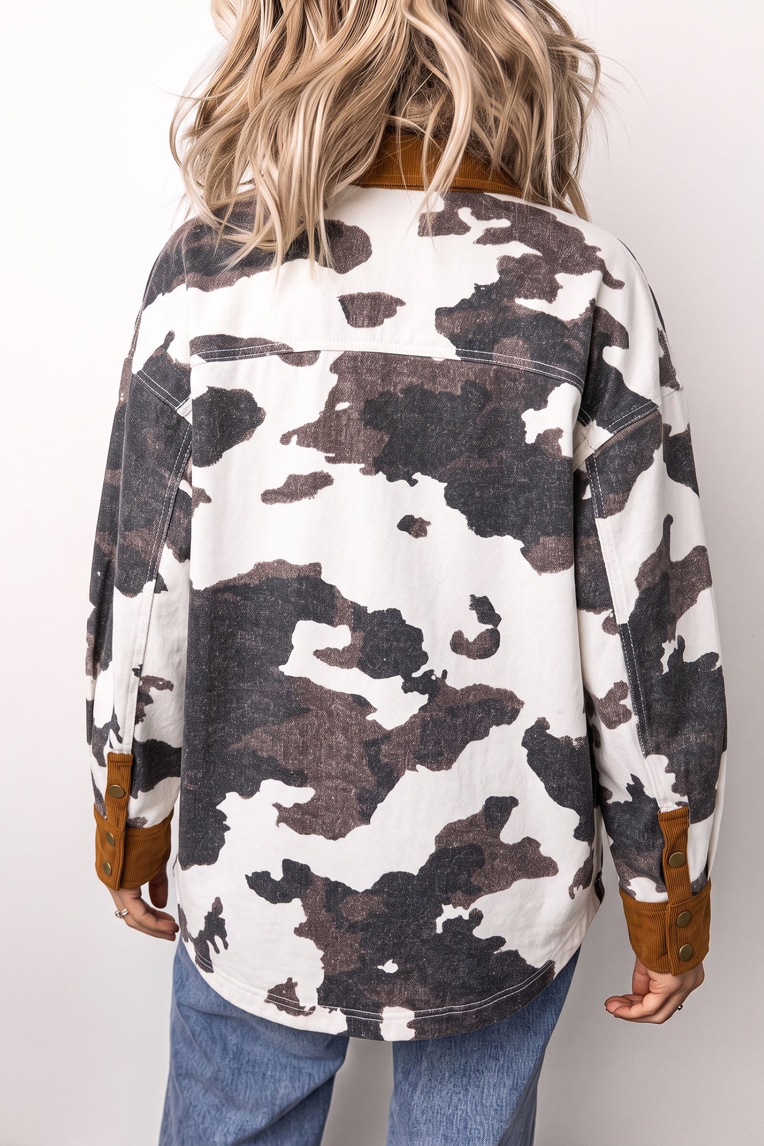 Multicolour 100% Cotton Western Cow Print Long Sleeve Button-Up Denim Jacket Secondary image