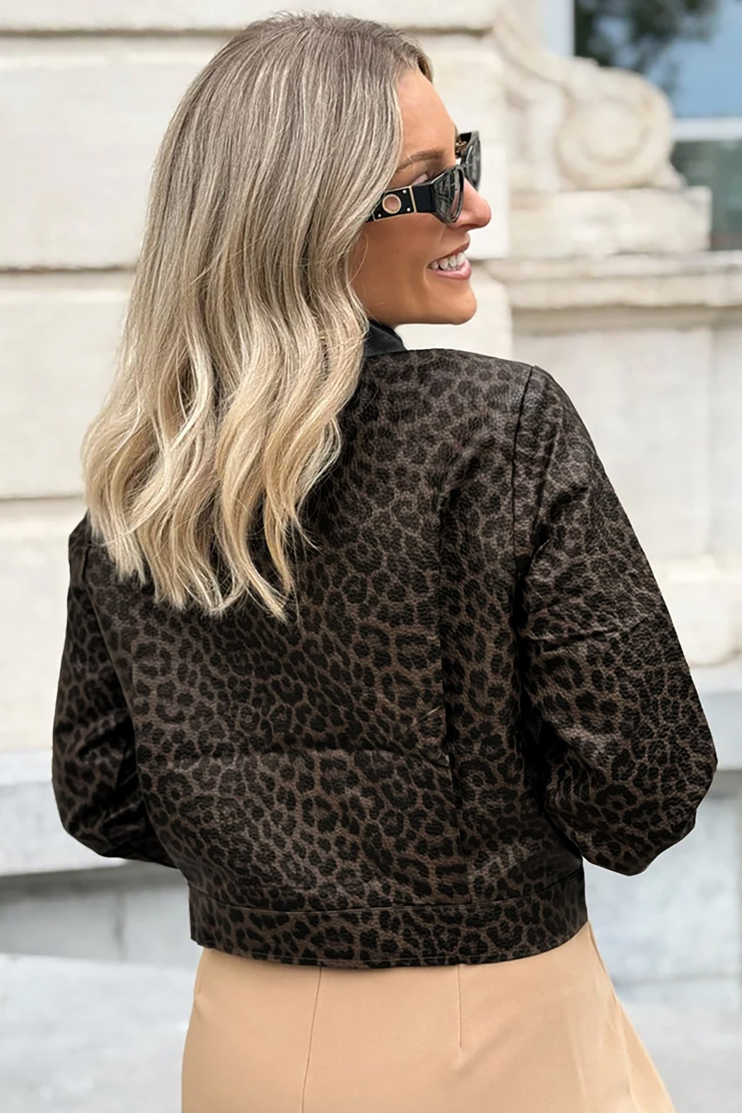 Multicolour Leopard Print Colorblock Collar Metal Placket Jacket Secondary image