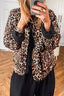 Brown Leopard Print Quilted Button Front Patch Pockets Jacket
