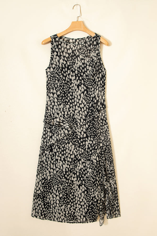 Black Printed Sleeveless Maxi Dress